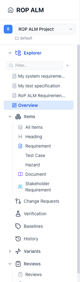 The Explorer tree with folders and documents